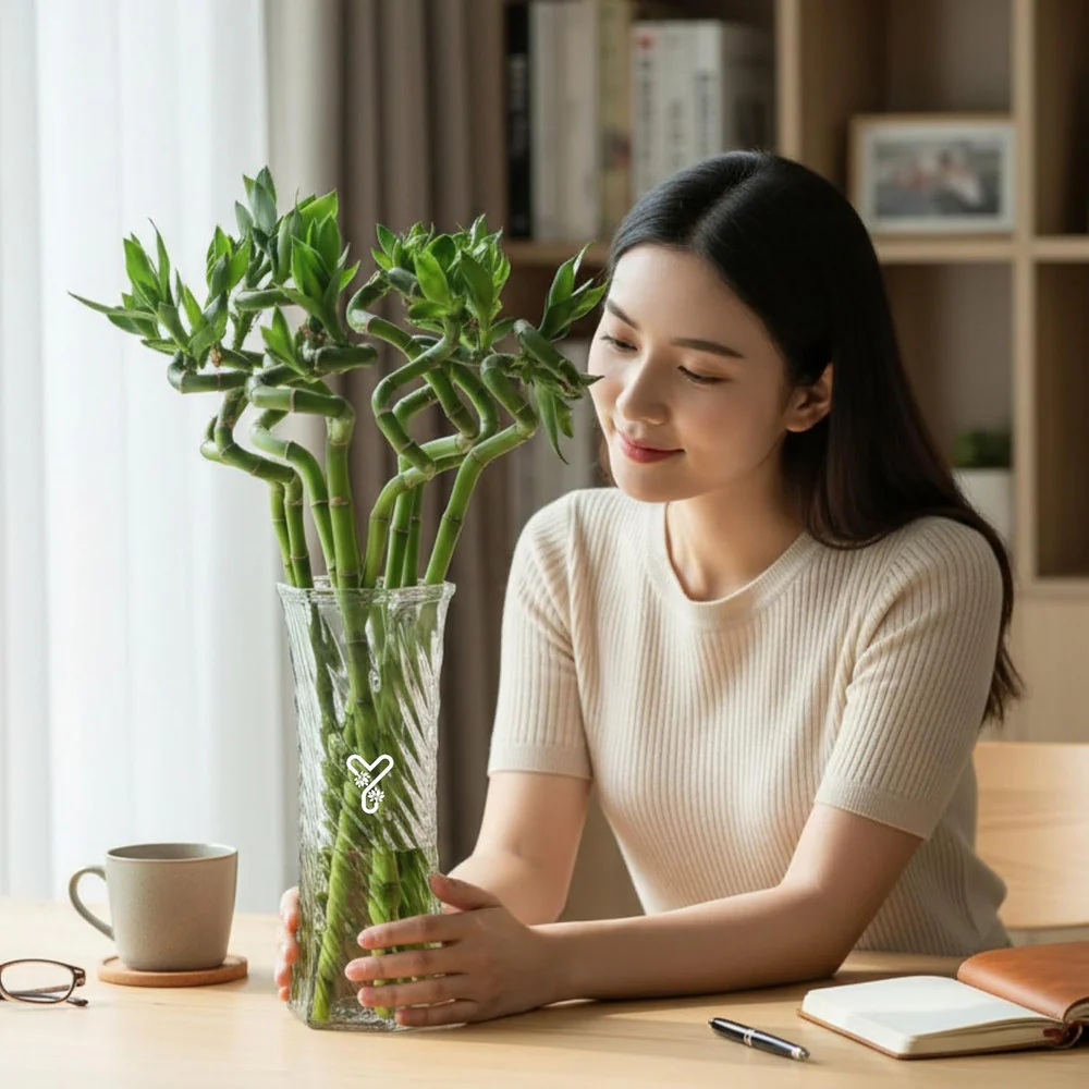 Bambus Ondulat Lucky/Norocos Spiral, 80 cm, planta decorativa de interior Feng Shui, usor de ingrijit, simbol al norocului, ideal pentru cadou - Image 10