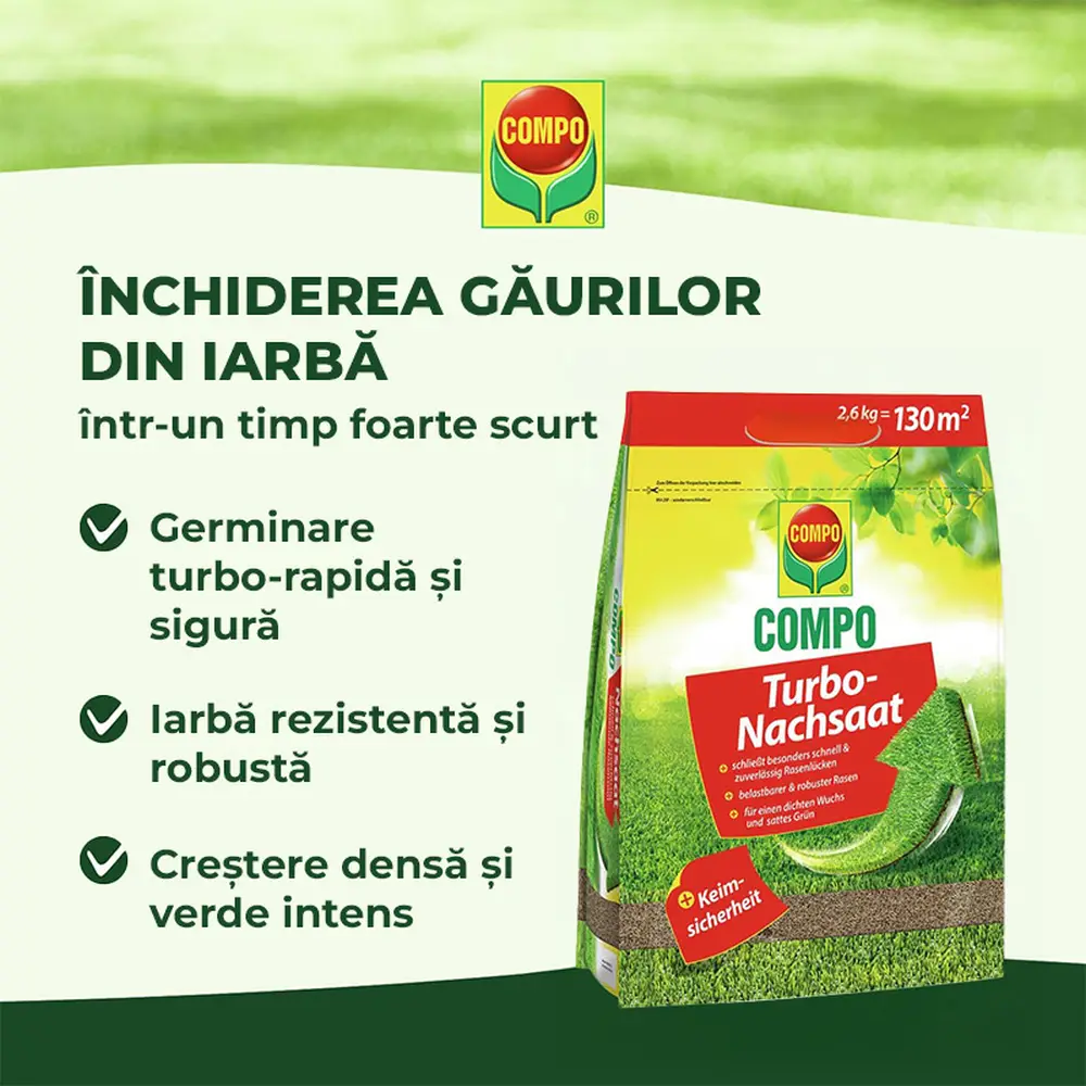 Seminte gazon Compo Turbo regenerare rapida 2.6 kg pentru 130 mp cu germinare sigura si rapida - Image 3